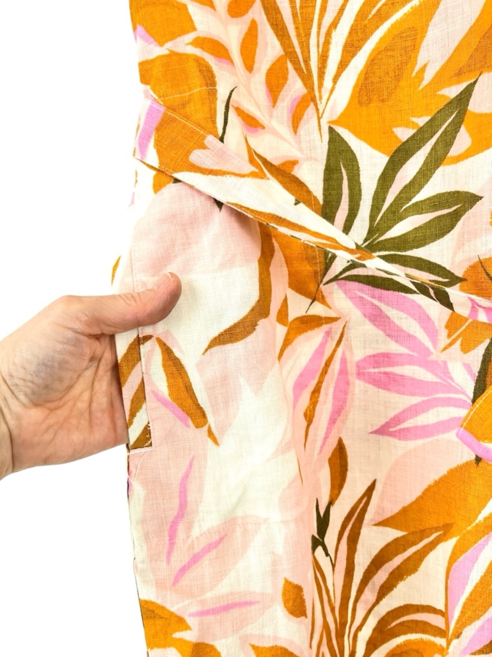 NEW C&C California 100% Linen Dress Multicolor Tropical Leafy Palm Print S NWT - Picture 5 of 9